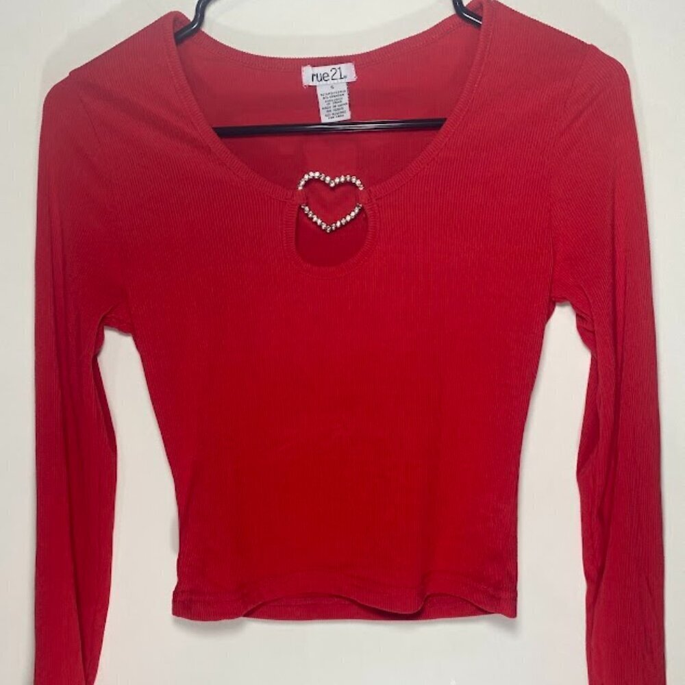 Rue21 Red Heart Cut-Out Top